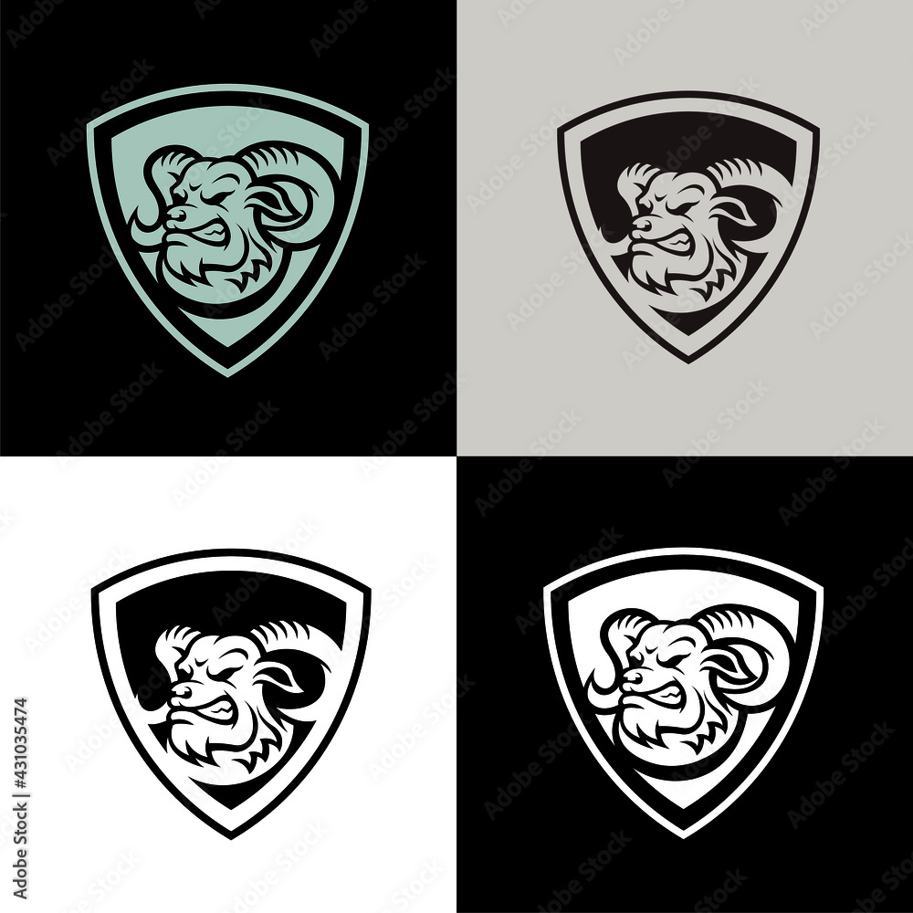 Goat head mascot logo in shield. Goat head mascot logo in shield.