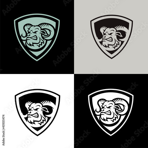 Goat head mascot logo in shield.