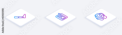 Set Isometric line Prosthesis leg, Press SOS button and Hearing aid. White square button. Vector