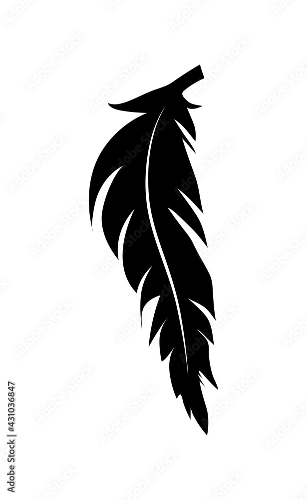 illustration of an old feather. Feather silhouette. Retro image of letter with feather icon. illustration of an old feather. Feather silhouette. Retro image of letter with feather icon.