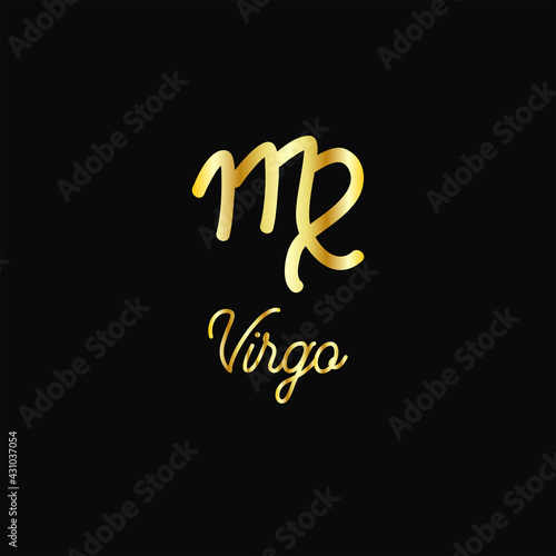 Zodiac sign traditional symbol golden on black, hand drawn with signature. Magical ancient mystical symbol