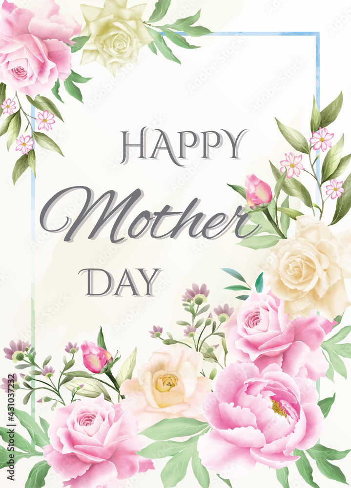 card or banner on Happy Mothers Day in green in a blue rectangle with ...