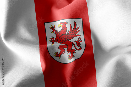 3D illustration flag of West Pomerania Voivodship is a region of photo