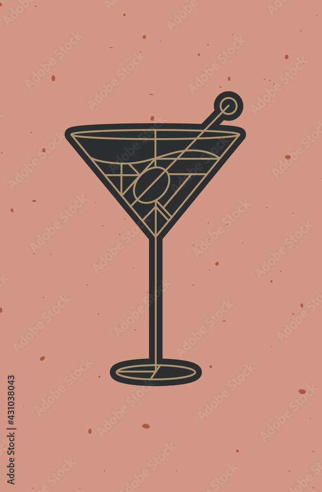 Art deco dirty martini cocktail powder coral