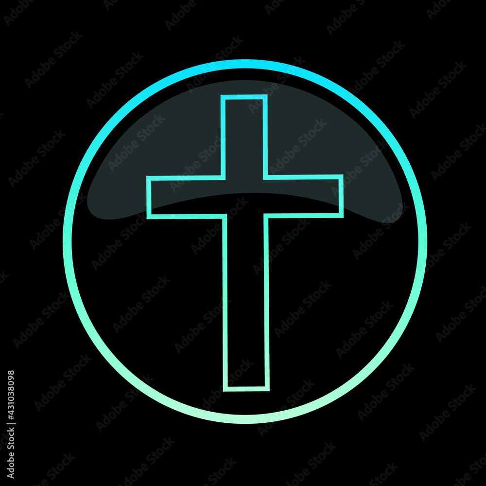 Fototapeta premium glowing cross in a round frame on a black background
