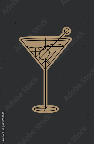 Art deco dirty martini cocktail dark
