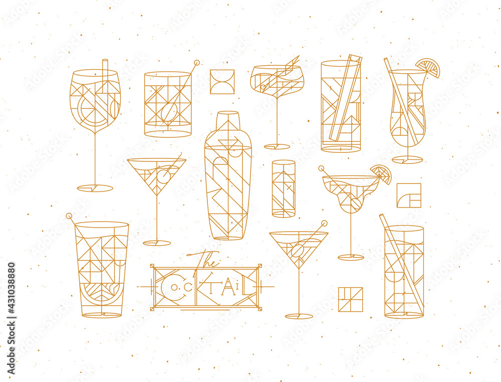 Art deco cocktails ils set gold