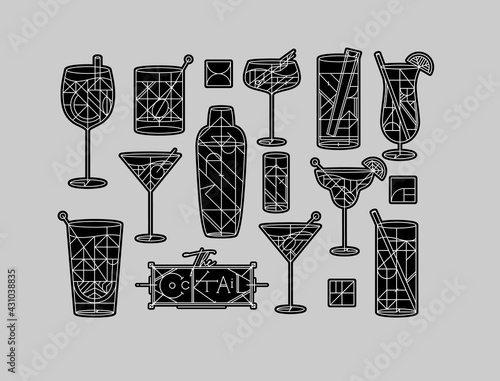 Art deco cocktails set grey