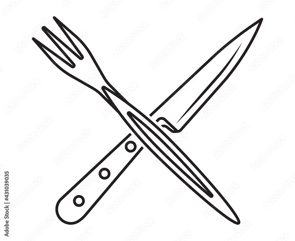 Line art vector icon a kitchen knife and fork for apps or websites Line art vector icon a kitchen knife and fork for apps or websites