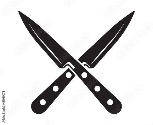 Crossed kitchen knife flat vector icon for apps or websites
