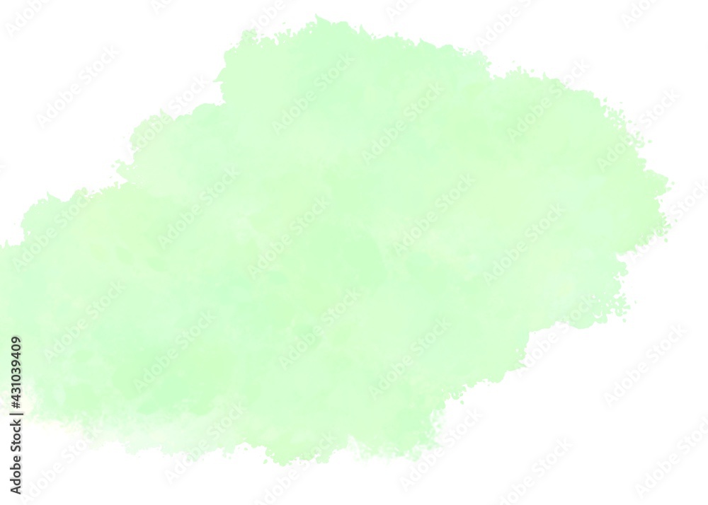 Green watercolor surface with splashes on white background, mint watercolor, lime color, template.
