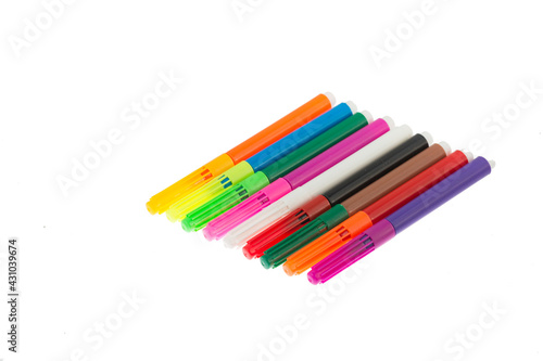 colorful markers isolated on white, space for text