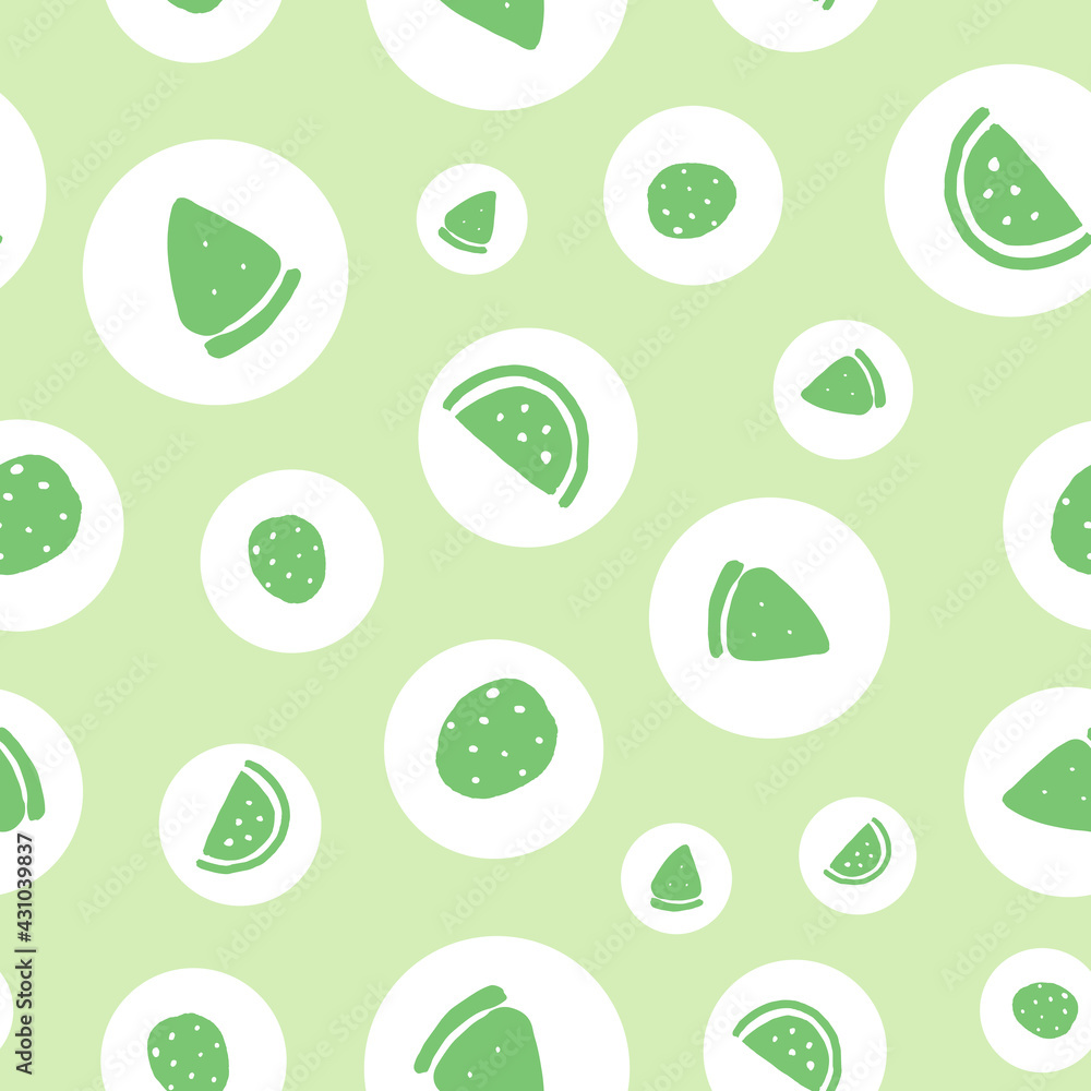 Mint Green Summer Watermelon Polka Dots Seamless Pattern Background Mint Green Summer Watermelon Polka Dots Seamless Pattern Background