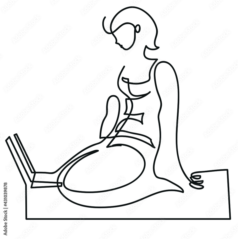 One line drawing of woman trainer teaches yoga remotely over the internet.
One continuous line drawing of female shows exercises on the mat. One line drawing of woman trainer teaches yoga remotely over the internet.
One continuous line drawing of female shows exercises on the mat.