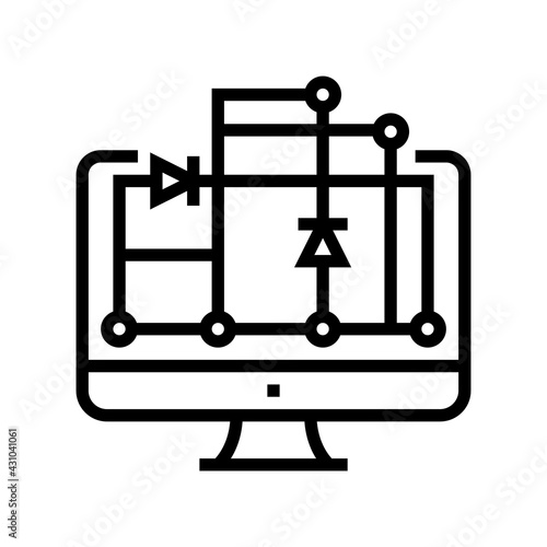 scheme on computer screen for semiconductor manufacturing line icon vector. scheme on computer screen for semiconductor manufacturing sign. isolated contour symbol black illustration