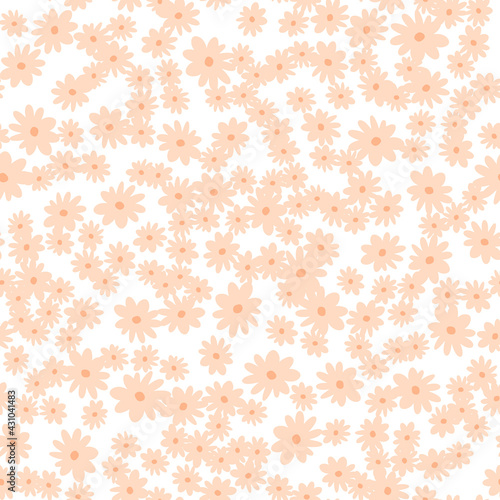 Vector floral pattern in doodle style with flowers and leaves. Gentle  spring floral background.