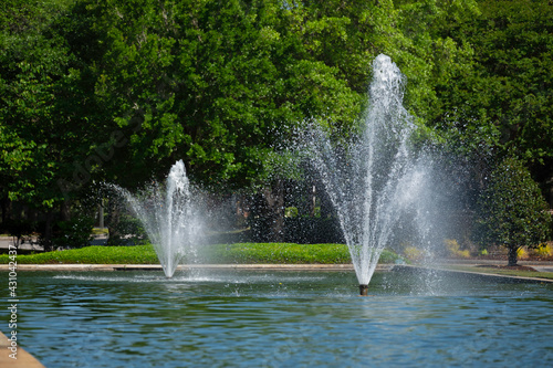 Two fountains in a park