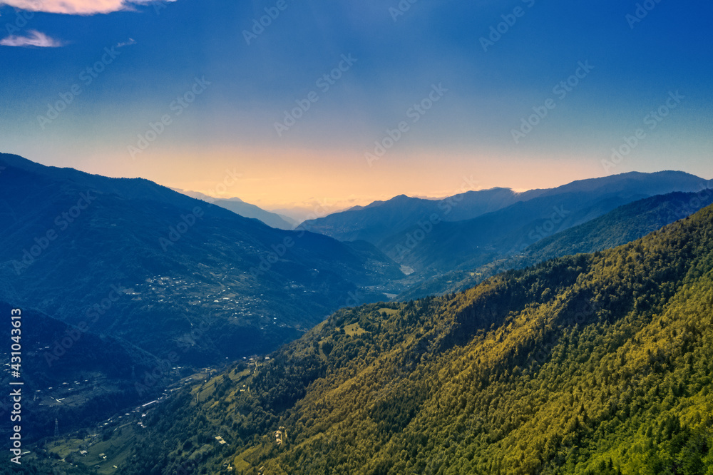 Sunset in the Caucasus Mountains, beautiful panorama