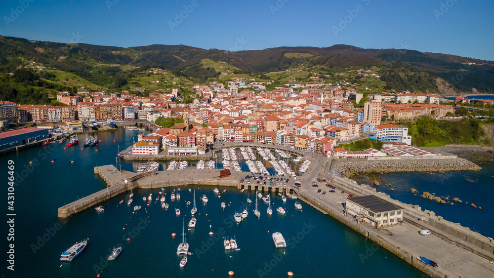 aerial view of Bermeo fishing town, Basque country
