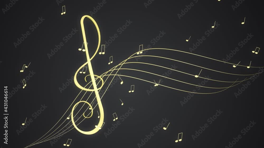 Treble Clef and Rotating Musical Notes on the dark background, loop ...