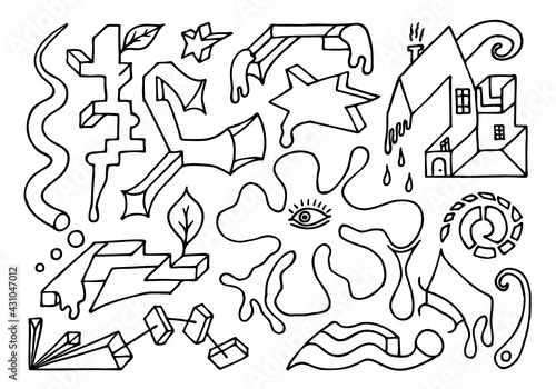 Psychedelic, surreal, abstract background in doodle style. Hand Drawn.