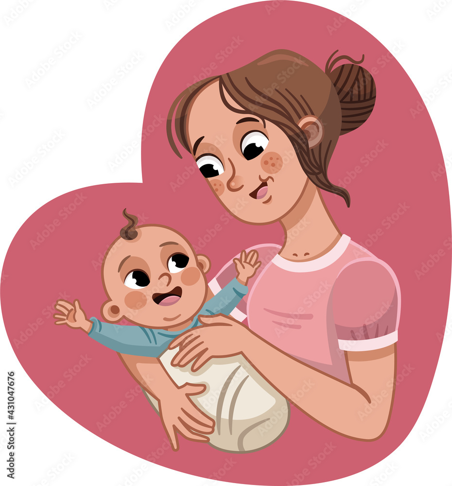 Mother carrying baby, Mother’s day, Motherhood. Vector illustration. Mother carrying baby, Mother’s day, Motherhood. Vector illustration.