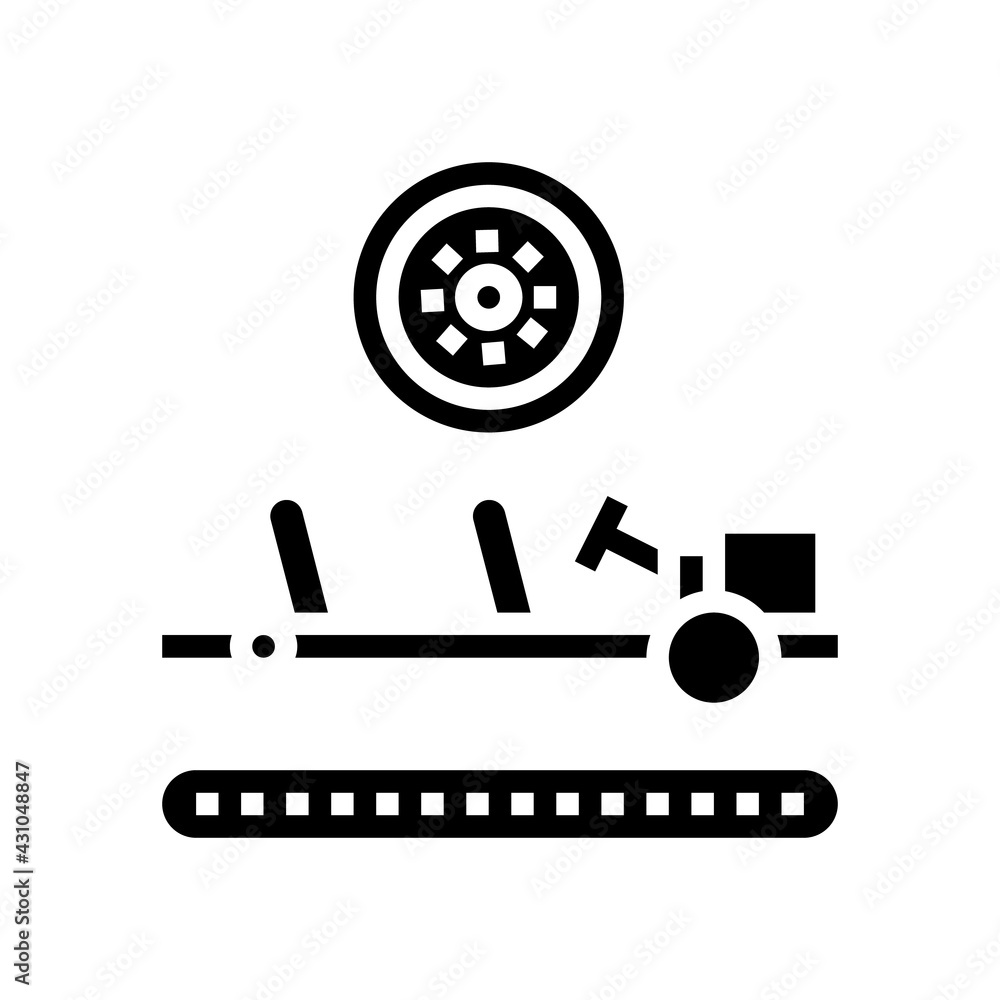 wheels installing car glyph icon vector. wheels installing car sign. isolated contour symbol black illustration