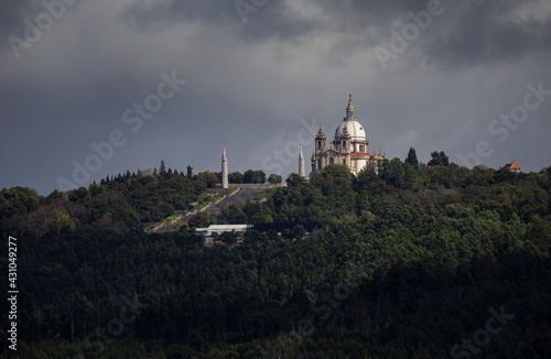 Landscape view of  Sameiro  an iconic Cathedral in  Bom Jesus do Monte   Braga  Portugal.