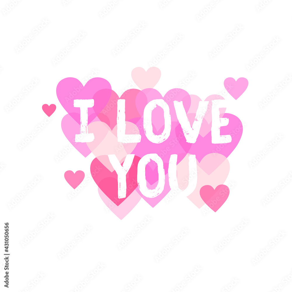 I love you. Typography sign with hearts on the background. Romantic modern vector illustration for banner, card, design. Valentine's Day. I love you. Typography sign with hearts on the background. Romantic modern vector illustration for banner, card, design. Valentine's Day.