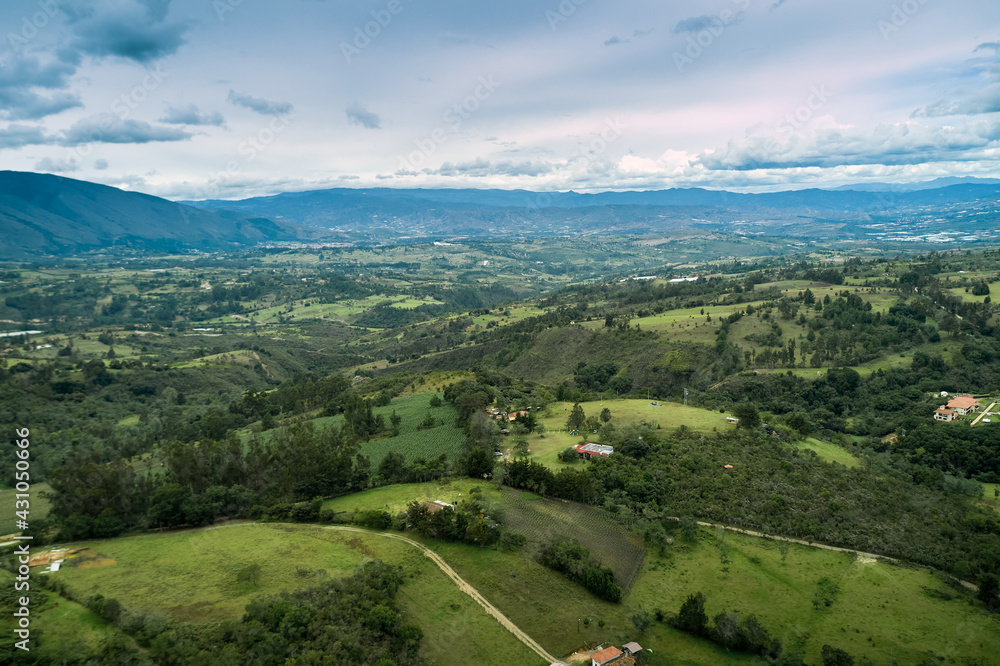 View from a drone of a country landscape in the department of Boyaca. Colombia