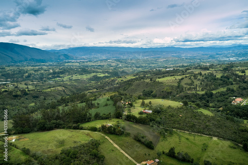 View from a drone of a country landscape in the department of Boyaca. Colombia