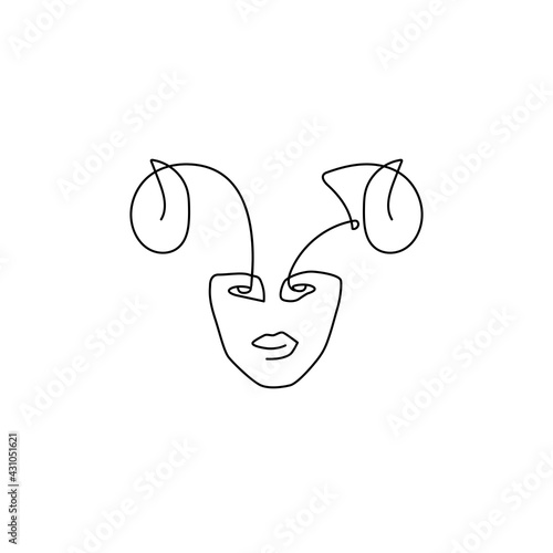 Zodiac sign Aries. In one line Taurus. Vector illustration in the style of minimalism. The symbol of the astrological horoscope. Hand-drawn illustration. Continuous line. Modern style. Black and white