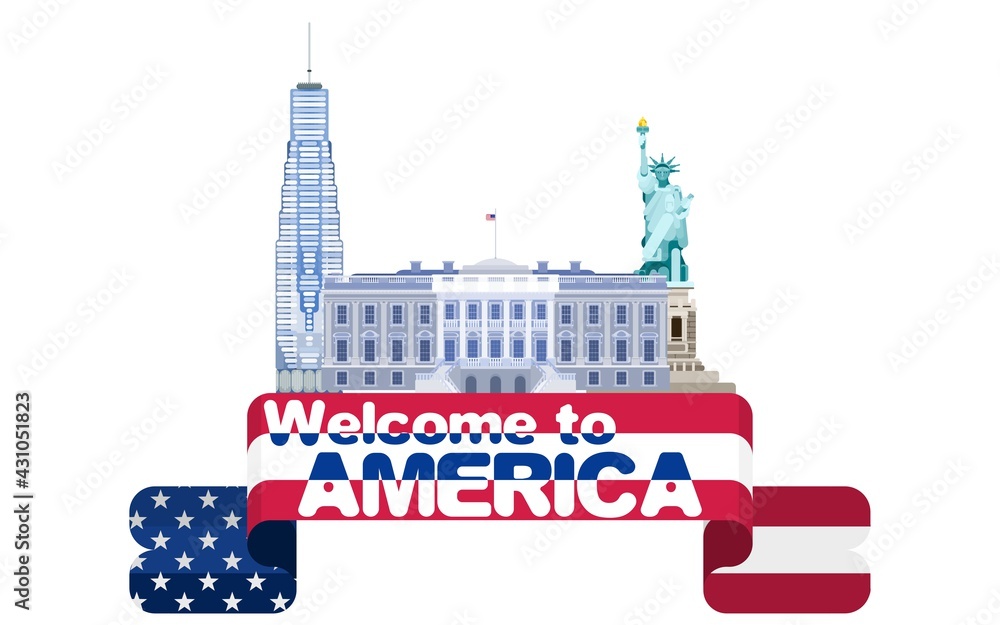 white house statue welcome to america. logo vector