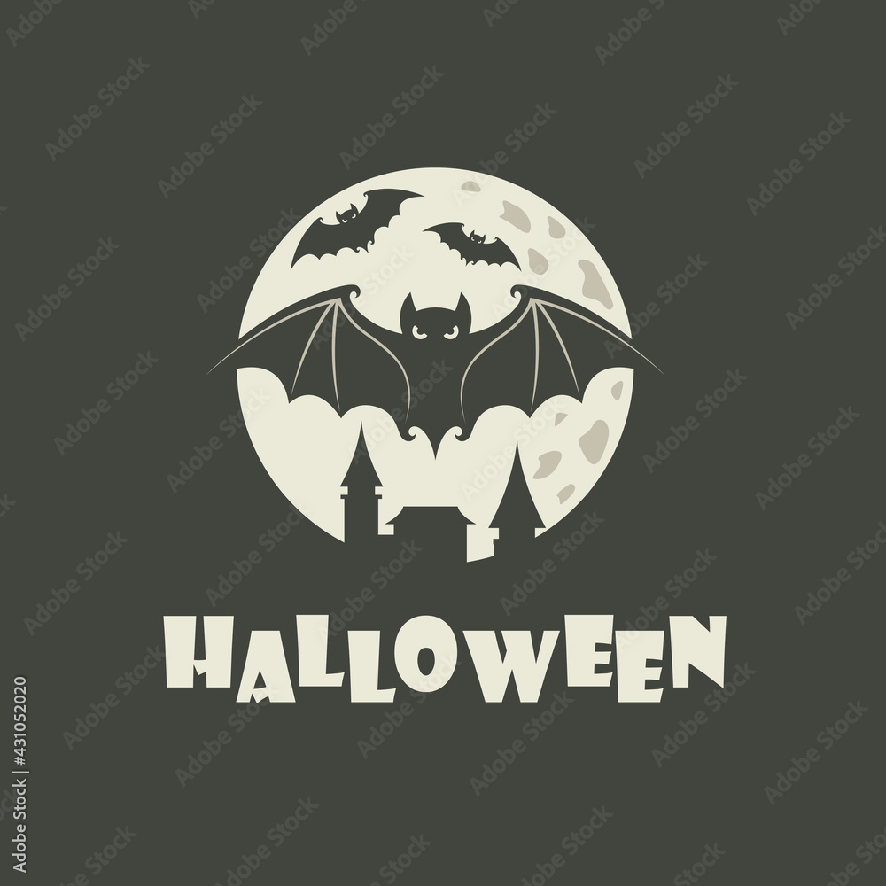 illustration of halloween bats and moon isolated on black background
