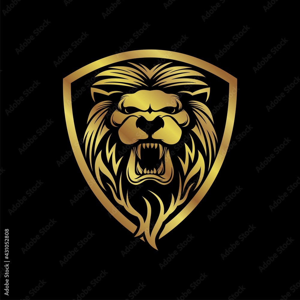 Obraz premium Lion head vector design in gold color premium
