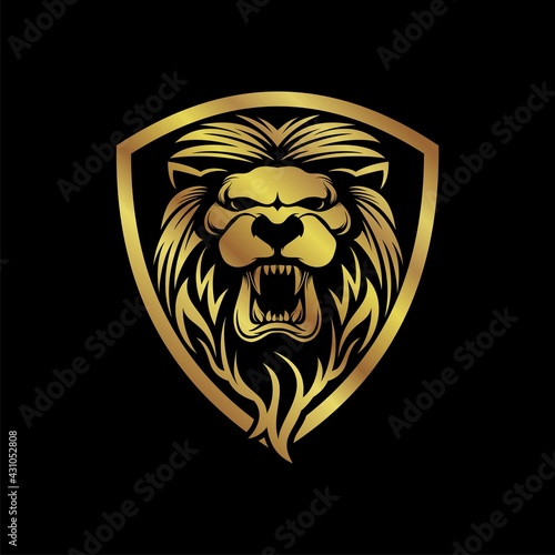 Lion head vector design in gold color premium