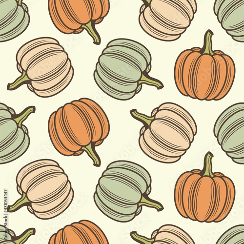 seamless pattern of vegetable pumpkins isolated on green background