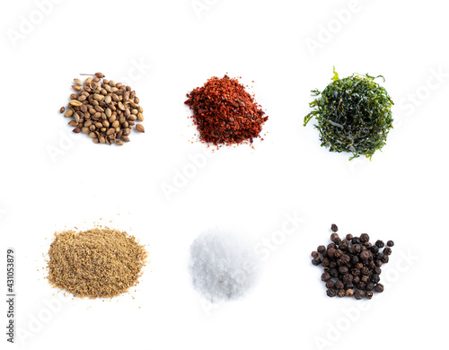 Set of spices isolated on white background