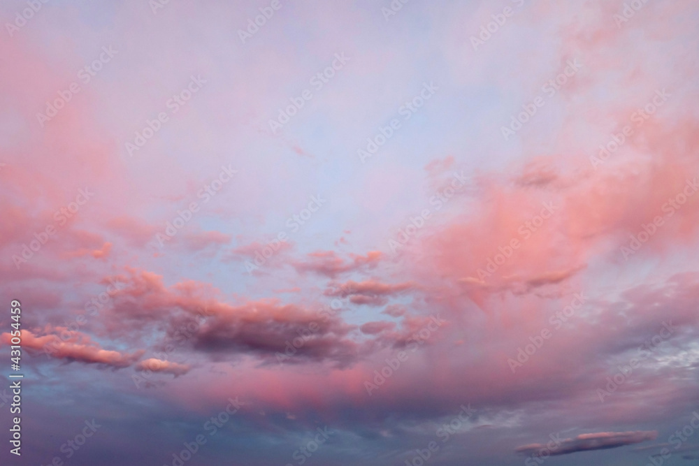 Sunset sky with multicolor clouds. Sky for replacement in architectural photography or 3d design.