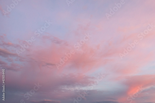 Sunset sky with multicolor clouds. Sky for replacement in architectural photography or 3d design.
