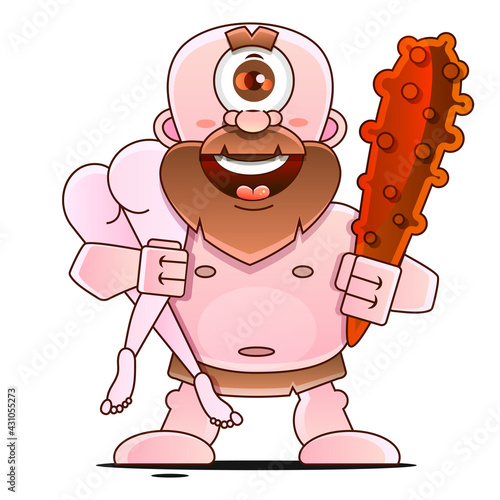 caveman cyclops vector illustration Suitable For Greeting Card, Poster Or T-shirt Printing.