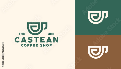 mug coffee shop monoline logo template vector
