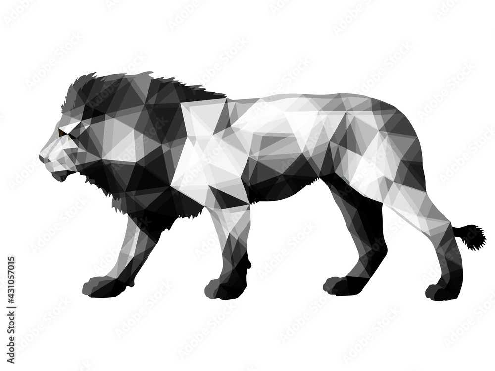 lion, isolated monochrome image on a white background in the low poly style lion, isolated monochrome image on a white background in the low poly style