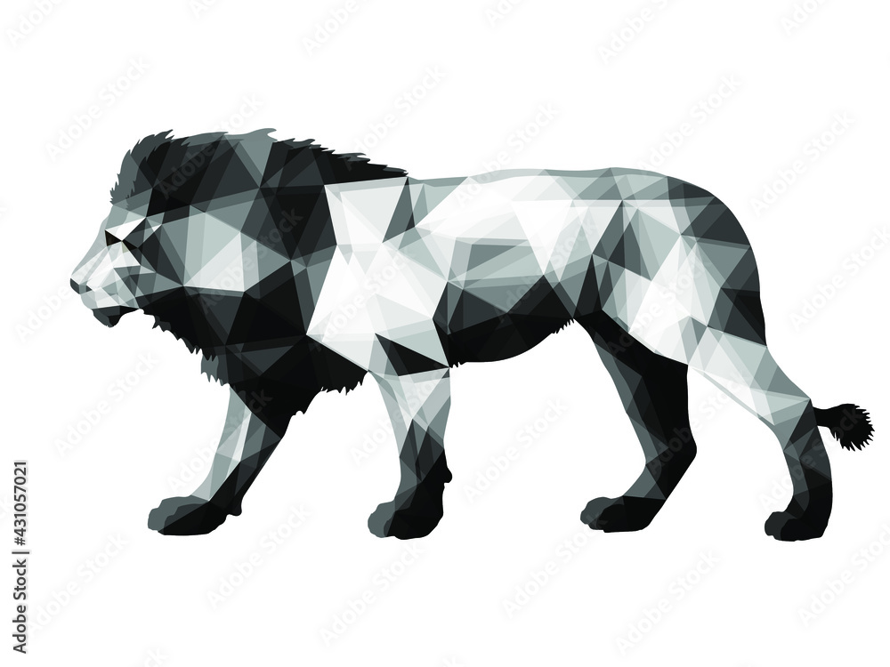 lion, isolated monochrome image on a white background in the low poly style lion, isolated monochrome image on a white background in the low poly style