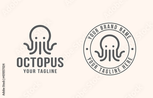 octopus monoline logo template vector