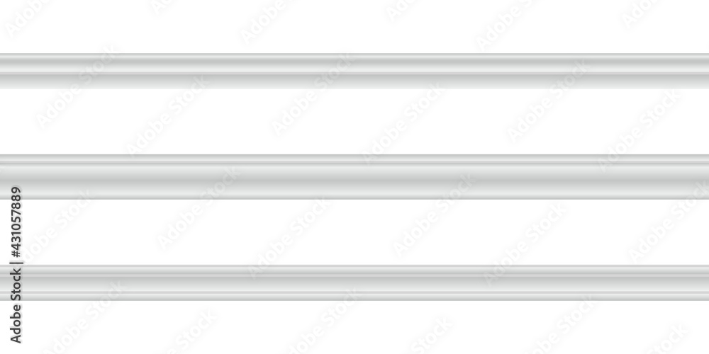 Vector illustration different shapes skirting boards for wall or floor isolated on white background. Set of realistic white seamless baseboards in flat style. Plastic or wood molding patterns.