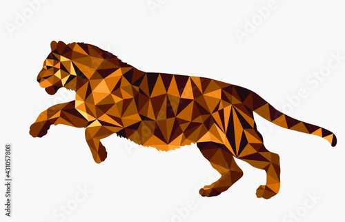 jumping tiger  isolated color image on a white background in the low poly style 