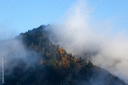 Mountain with morning clouds and mist