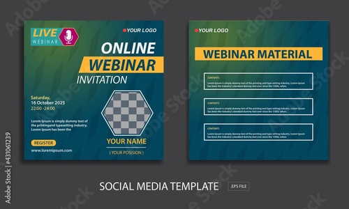 live webinar conference social media post template, with color green