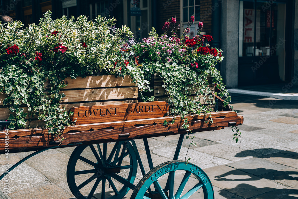 Covent Garden market with famous wooden cart